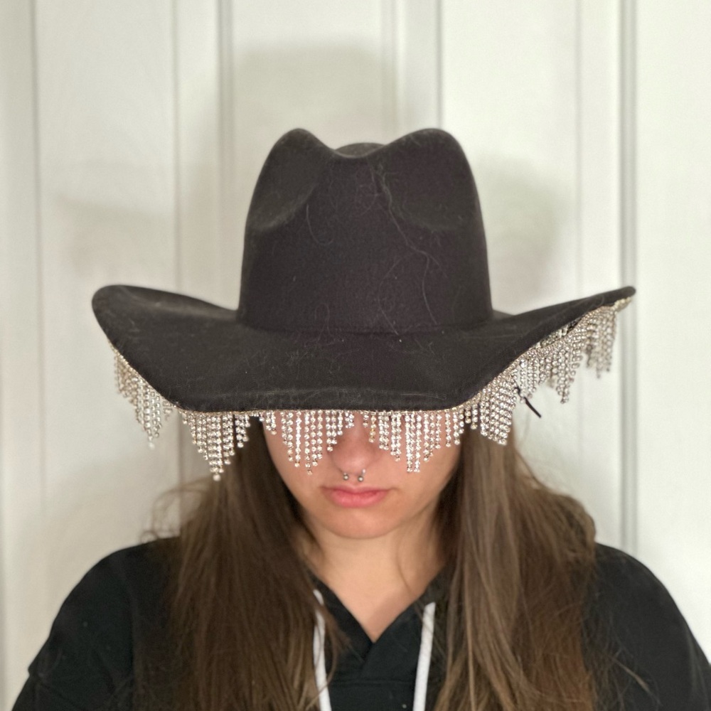 Black Rhinestone Dangle Cowboy Hat